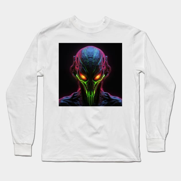 Alien Neon Art 9 Long Sleeve T-Shirt by AstroRisq